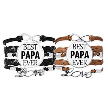 Imagem de DIYthinker Pulseira Best Papa Ever com citação do Dia dos Pais, pulseira de couro com corda de mão, conjunto duplo para presente