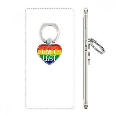 Imagem de Love LGBT Suporte de anel de coração para telefone com tinta arco-íris, suporte universal