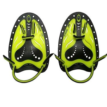 Imagem de Luvas de mergulho de mão de silicone ajustáveis ​​para adulto com nadadeira para aprender equipamento de treinamento profissional para natação remo dedo de sapo (L amarelo)