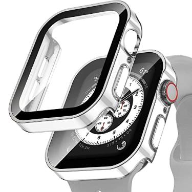 Imagem de SERDAS Capa + Vidro para Apple Watch Serie 8 45mm 41mm 44mm 40mm Protetor de Tela À Prova D'água Acessórios Edge Bumper iWatch 5 SE 6 7 Capa (Cor: Branco Prateado, Tamanho: 44mm Série 4 5 6 SE)