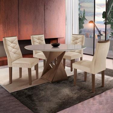 Imagem de Mesa Tampo Slim Plus Vidro 100cmx100cm 4 Cadeiras Barcelona Chocolate/Off White/Suede Pena