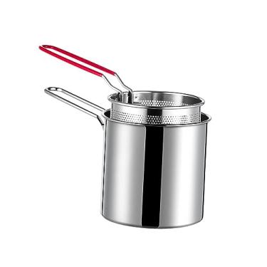 Imagem de Baoblaze Frigideira com cesta de aço inoxidável 304 com alça estendida à prova de ferrugem para fritar peixe, frango e batatas fritas