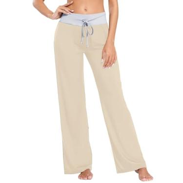 Imagem de CHIFIGNO Calça de pijama feminina confortável casual pijama calça de dormir joggers casa calças, Amêndoa escaldada, Large