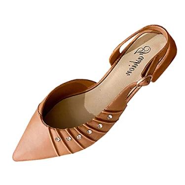 Imagem de CsgrFagr Novas sandálias femininas antiderrapantes de salto grosso strass fada bico fino sandálias de verão de espuma viscoelástica, Laranja, 7