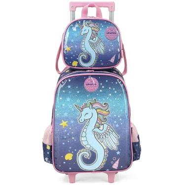 Imagem de Mochila UP4YOU Rodinhas Unicórnio Marinho + Lancheira Luxcel