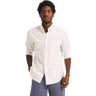 Imagem de Nautica Camisa masculina de manga comprida e botão frontal resistente a rugas, Xadrez azul claro/rosa claro., G