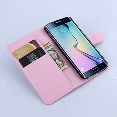 Imagem de Capa carteira para Samsung Galaxy S6 EDGE, capa carteira flip de couro PU premium com compartimento para cartão, suporte e fecho magnético [capa interior à prova de choque de TPU] Compatível com