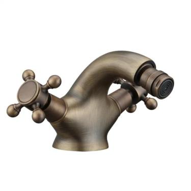 Imagem de Torneira de lavatório Torneira de bidê Torneira de água quente e fria, guindaste misturador de bronze antigo montado no deck (Cor: Antigo)