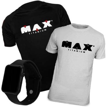 Imagem de Kit 2x Camiseta Max Titanium Preta + Branca  + Relógio-Unissex