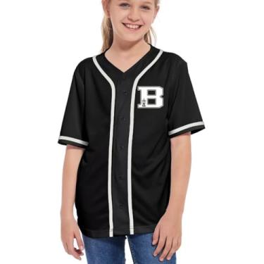 Imagem de Camisetas infantis com estampa de letras de beisebol para meninos e meninas camisetas esportivas hipster leves, Preto, 14 Years