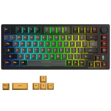 Imagem de DAREU Teclado mecânico para jogos EK75PRO sem fio 75% RGB hot-swappable com botão, conectividade 2.4Ghz/BT5.1/USB-C, suporte de junta de 81 teclas, teclas PBT e interruptor linear Dream para Win/MAC