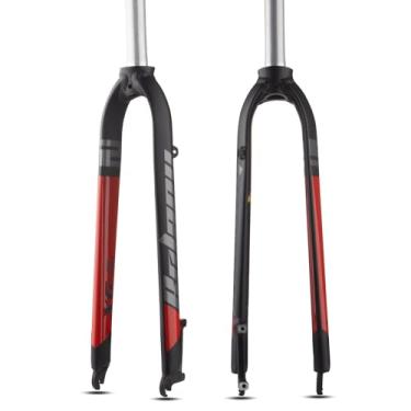Imagem de BOLANY Garfos de suspensão rígidos para bicicleta 1-1/20.3 cm direção reta sem rosca universal 26/27,5/73.7 cm freio a disco 9 mm QR MTB garfos dianteiros liga de alumínio super leve garfos de