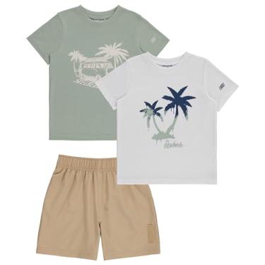Imagem de Skechers Conjunto de 3 peças para meninos - 2 camisetas e conjunto de short combinando de cima e de baixo, Verde sálvia/branco/Whey, 4