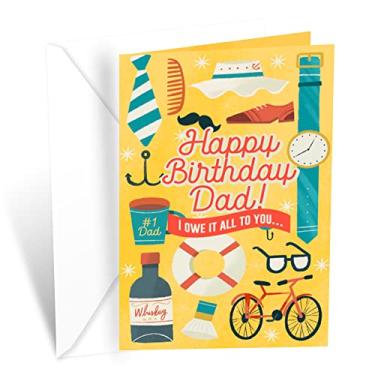Imagem de Prime Greetings Cartão de aniversário de pai, feito nos EUA, ecológico, cartolina grossa com envelope premium 12,7 cm x 19,7 cm, embalado em correio protetor (amarelo moderno)