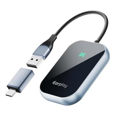 Imagem de Adaptador automotivo sem fio CarPlay e Android, 2024 atualizado universal serve para carro automotivo com fio OEM CarPlay/Android. Para carros de 2015, para Apple iPhone iOS 10+/Android 11+ Plug &