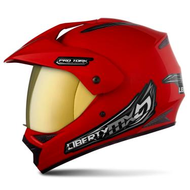 Imagem de CAPACETE FECHADO PRO TORK LIBERTY MX VISION PRO VERMELHO TAM. 58 VIS. DOURADA