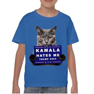 Imagem de Kamala Hates Me Trump 2024 Camiseta juvenil engraçada gato republicano animal de estimação anti Harris Vote vermelho MAGA Kitten 47 Fight Kids, Azul, P