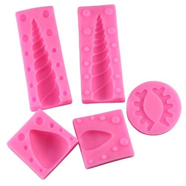 Imagem de Mujiang Moldes de topo de bolo de silicone de unicórnio moldes de decoração de bolo de fondant conjunto de orelhas e cílios de chifre de unicórnio (conjunto de 5 peças)