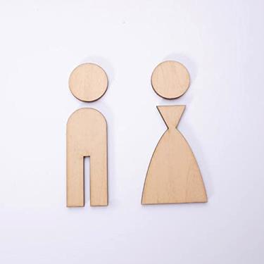 Imagem de 3D Toilet Door Sign, 15/20/25cm Acrylic Mirror Wooden Wedding Party Decoration Toilet Door Sign Bathroom WC Modern Style Wall Sticker Home Decor (Color : Natural, Size : 20cm Height)