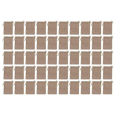 Imagem de plplaaoo 50 peças de sacos de presente de serapilheira, sacos de juta hessiana de casamento com cordão, bolsas de joias de linho, sacos de armazenamento de estopa para artesanato DIY, lembrancinhas de