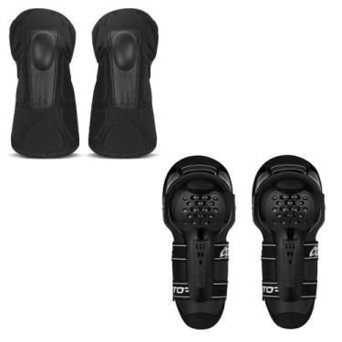 Imagem de Kit Adulto Pro Tork Cotoveleira Titanium + Joelheira Knee Guard, Preto