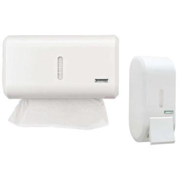 Imagem de Kit Dispenser Papel Toalha + Saboneteira 400 Ml Compacto Branco Premis