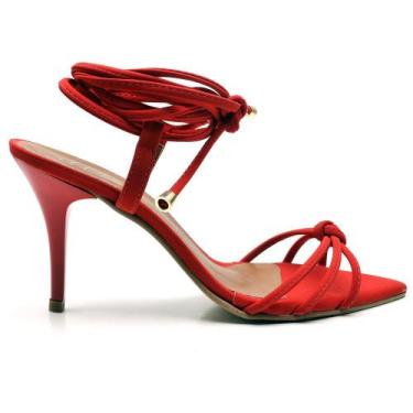 Imagem de Sandália Feminina Salto Médio Nobuck Vermelho De Amarrar - Ferracioli,