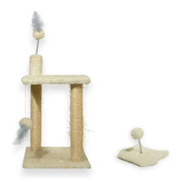 Imagem de Arranhador para Gatos Sisal Plataforma 2 Andares com Brinquedo Mola Ma