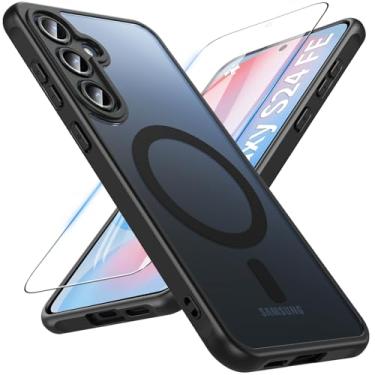 Imagem de Capa magnética OWKEY para Samsung Galaxy S24 FE 5G de 6,7 polegadas, para Magsafe, com película de vidro temperado, [à prova de choque de nível militar], fosca translúcida, preto