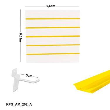 Imagem de Painel Canaletado Branco em Mdf 0,61 x 0,61m com Perfil Pvc Amarelo e 