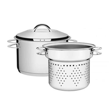 Imagem de Jogo Cozi-pasta Tramontina Solar Em Aço Inox Fundo Triplo Com Alças 2 Peças 24 Cm Tramo...