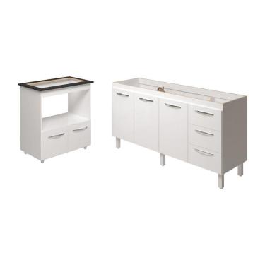 Imagem de Cozinha Balcão Armário Gabinete De Pia 150 Cm Deise E Balcão Evelyn Para Fogão Cooktop 5 Bocas Branco