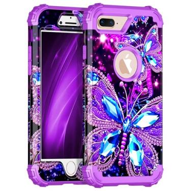 Imagem de Miqala Compatível com iPhone 8 Plus, capa para iPhone 7 Plus, brilha no escuro, três camadas, resistente, à prova de choque, plástico rígido + capa protetora de silicone macio para Apple iPhone 8