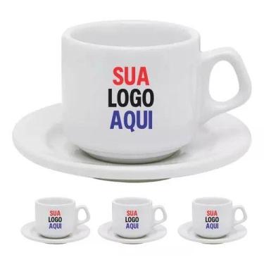 Imagem de Kit 4 Xícaras Café Personalizada Logo Marca Porcelana 180 Ml - Loja Di