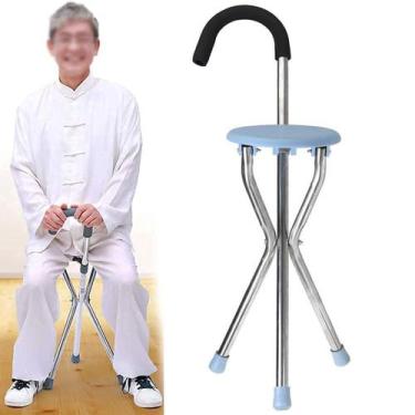 Imagem de Bengala Banco Cadeira Ortopedica Banqueta Suporte Resistente 2 Em 1 Do