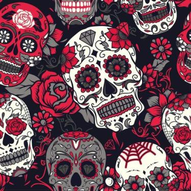 Imagem de Papel De Parede Temático Caveiras Mexicanas - 3,0x0,5m - DEKAL DECOR