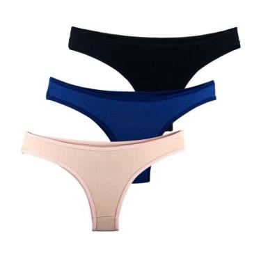 Imagem de Kit 3 Calcinhas Fio Dental Try Basics Algodão Cotton Básica Lisa Moda 