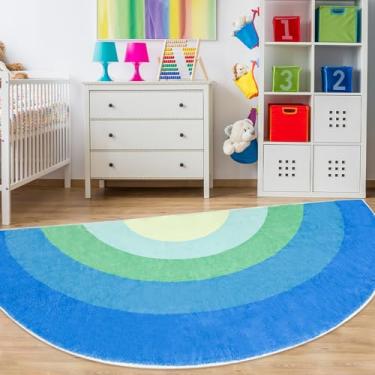 Imagem de Lacomfy Tapete de quarto arco-íris infantil para meninos e meninas - meio círculo, 9 x 1,6 m, azul