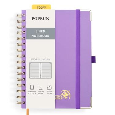 Imagem de POPRUN Caderno de diário espiral forrado, [A5-14,75" x 21,5 cm] - Papel grosso de 120 g/m², 141 páginas numeradas, caderno pautado universitário para homens e mulheres com bolso, abas de índice, 8