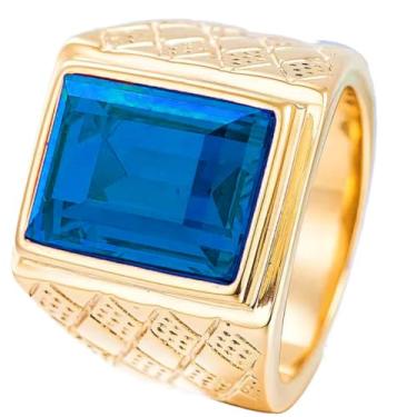 Imagem de Anel Masculino Azul Homem Banhado Ouro 18k Pedra Zafira (26)