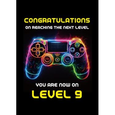 Imagem de Gooji Cartão de aniversário de jogador 5x7 para meninos e meninas - Design de nível para idades 9, 10, 11, 12 - Cartão de felicitações perfeito para festas de jogos (9 anos)