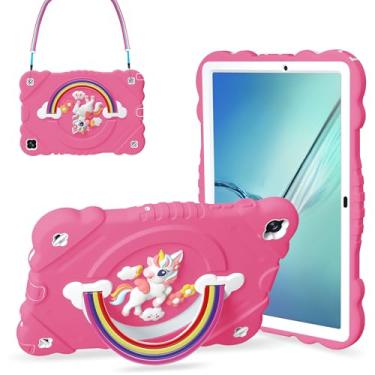 Imagem de XZC Capa para Samsung Galaxy Tab A8 10,5 polegadas (SM-X205N/X200N/X207) 2021/2022 Unicórnio capa protetora resistente à prova de choque com alça de ombro ajustável (rosa choque)