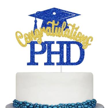 Imagem de Congratulations PHD Cake Topper, PHD Graduation Cake Topper, Congrats PHD, Doctor DR PHD Graduation Party Decorations (Blue and Gold Glitter)