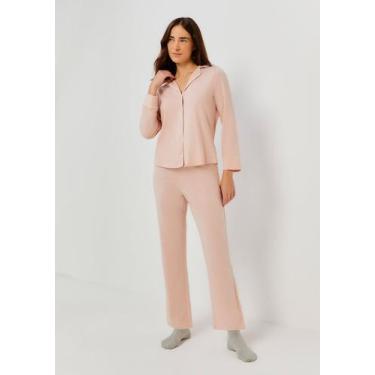 Imagem de Pijama Longo Feminino Com Botões - Hering, M, Rosa