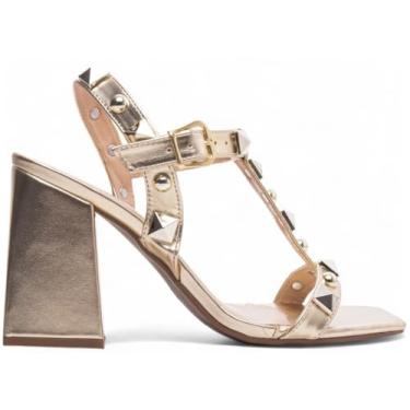 Imagem de Sandália Feminina Metalizada com Tachas, Dourada, Detalhe em Spike