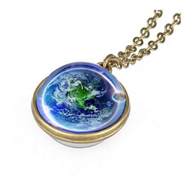 Imagem de Colar com pingente de galáxia, nebulosa, dupla face, espaço sideral, planeta, colar para meninas, mulheres, homens, globo terrestre, universo, joias, presentes de Natal, Metal Vidro