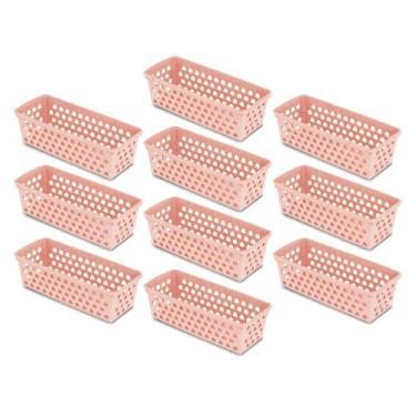 Imagem de Kit 10 Cestos Organizador Multiuso 28x11x8cm Transparente Preto Branco