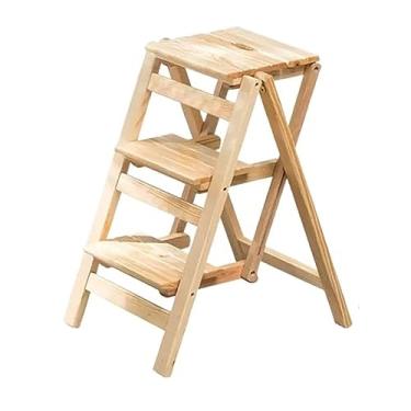 Imagem de Escada dobrável Banco para escada de 3 degraus, escada dobrável de madeira maciça, escada portátil leve com pedal largo antiderrapante, banco largo para biblioteca, escritório, casa, 330 libras Banco