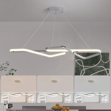 Imagem de TONGCIYU Lustres para sala de jantar,dimerizável Luminaria pendente sala jantar,altura ajustável Lustre moderno,L84cmxW28cm 28W(Cromado)
