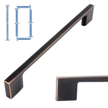 Imagem de Puxador de armário Koofizo Square D – Cabo de móveis de bronze polido a óleo, espaçamento de parafusos de 6,3 polegadas/160 mm, pacote com 10 para porta de cozinha, gaveta de cômodos, armário de banheiro